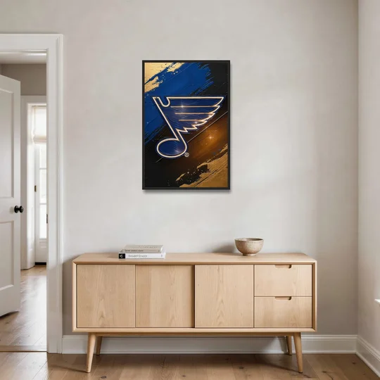 St. Louis Blues Hockey Theme - Black Framed Canvas Wall Art - Coffee Table - 24x36