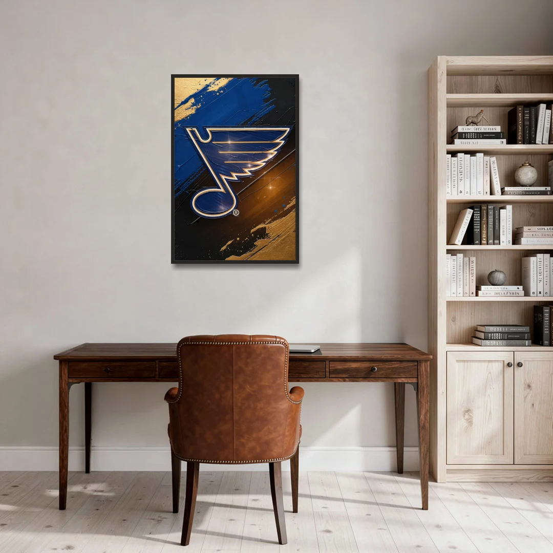 St. Louis Blues Hockey Theme - Black Framed Canvas Wall Art - Office - 24x36