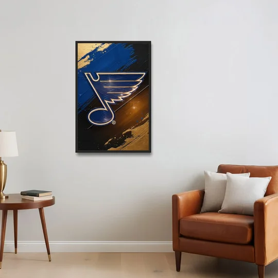St. Louis Blues Hockey Theme - Black Framed Canvas Wall Art - Sofa - 24x36