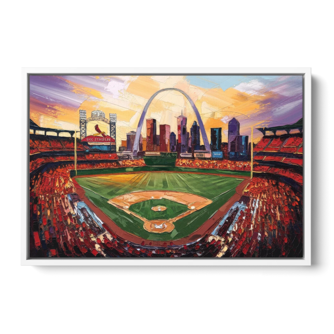 St. Louis Cardinals Busch Stadium - White Framed Canvas Wall Art - Front