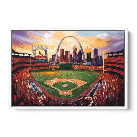 St. Louis Cardinals Busch Stadium - White Framed Canvas Wall Art - Front