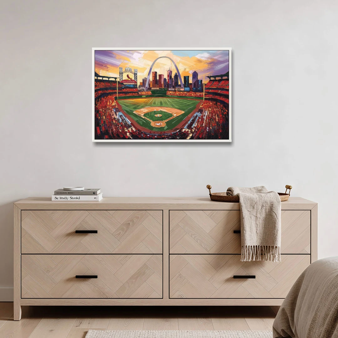St. Louis Cardinals Busch Stadium - White Framed Canvas Wall Art - Coffee Table - 36x24