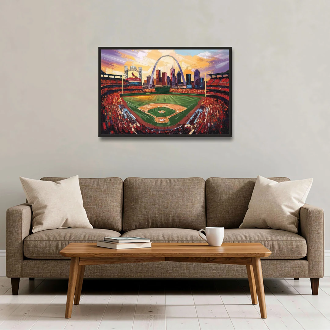 St. Louis Cardinals Busch Stadium - Black Framed Canvas Wall Art - Sofa - 36x24