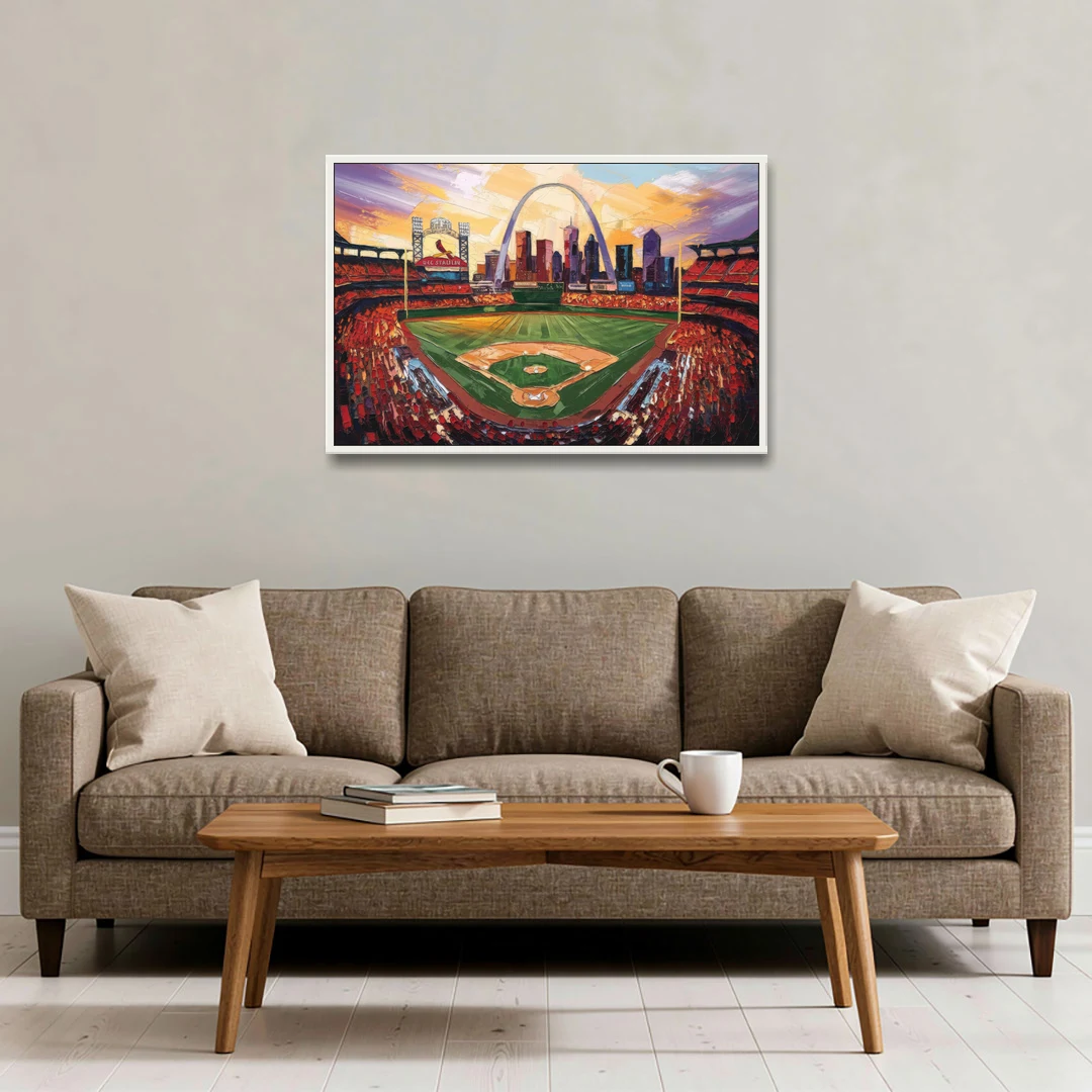 St. Louis Cardinals Busch Stadium - White Framed Canvas Wall Art - Sofa - 36x24