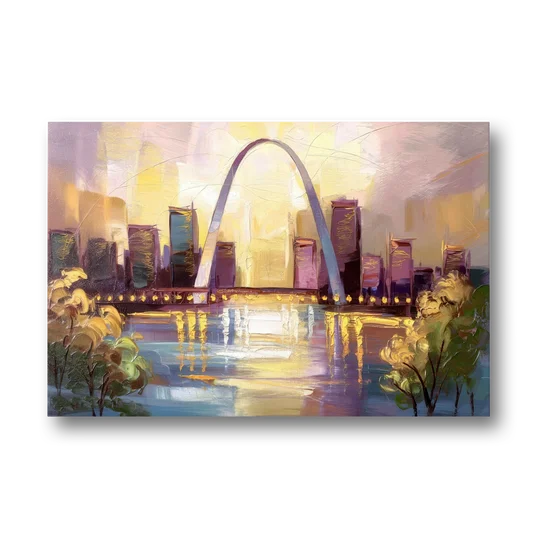 St. Louis Gateway Arch And City Lights - Canvas Wall Art - Front
