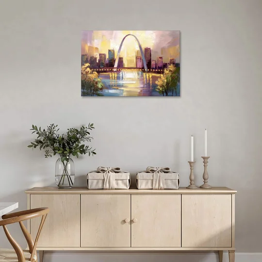 St. Louis Gateway Arch And City Lights - Canvas Wall Art - Coffee Table - 36x24