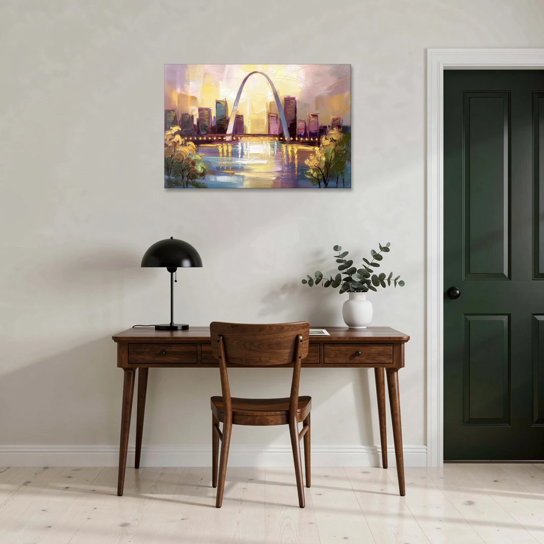 St. Louis Gateway Arch And City Lights - Canvas Wall Art - Office - 36x24
