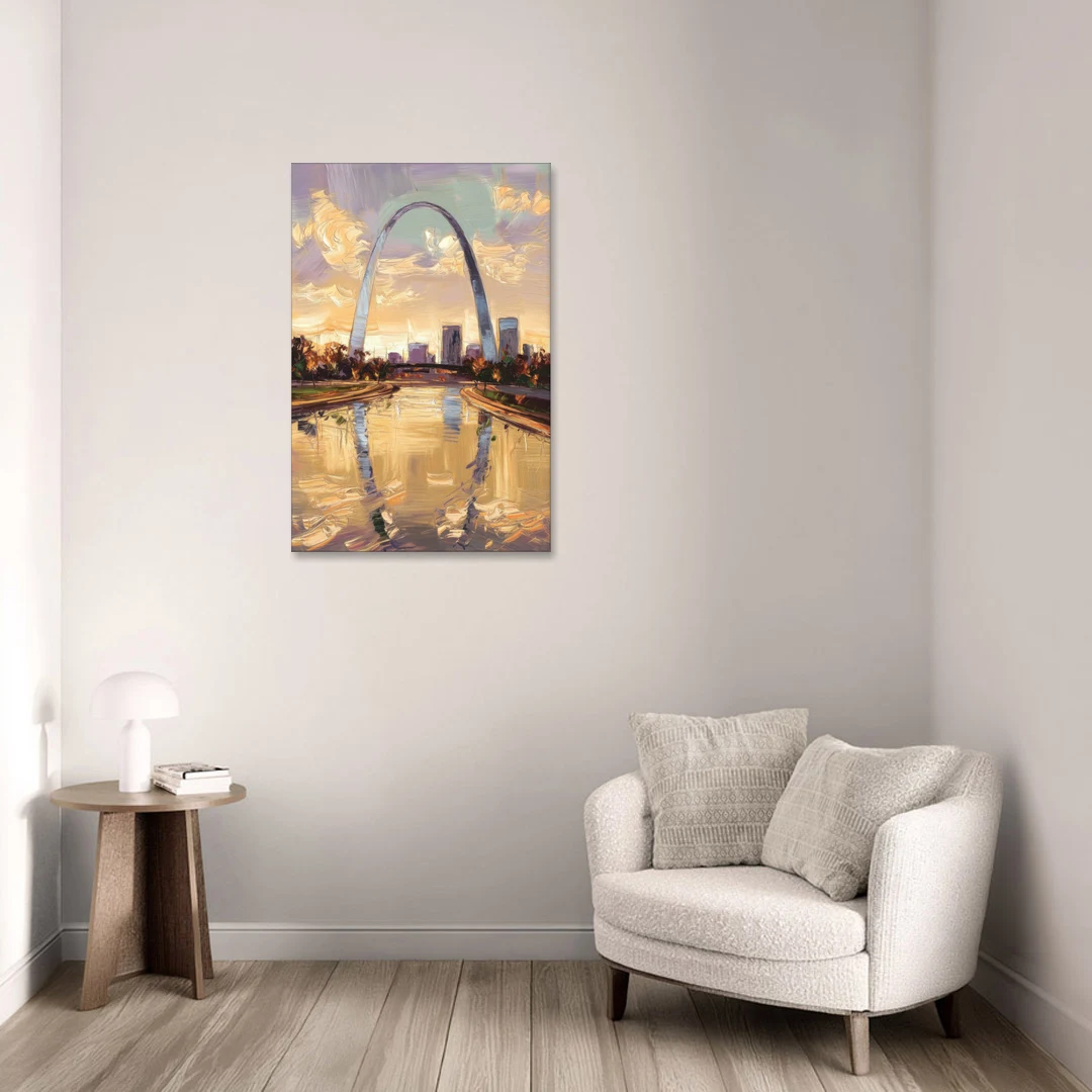 St. Louis Gateway Arch Reflection - Canvas Wall Art - Sofa - 24x36