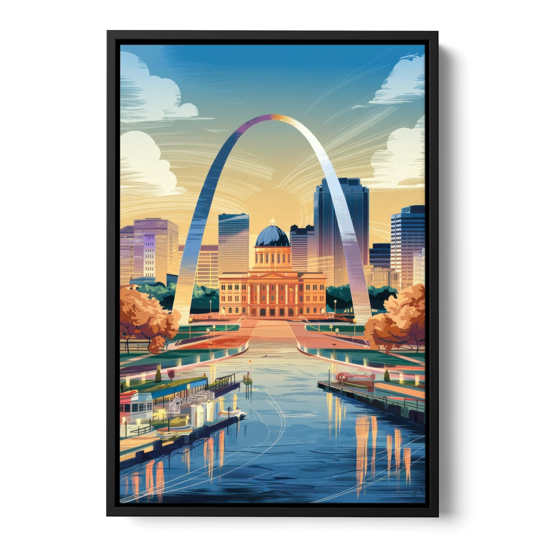 St. Louis Historic Landmarks - Black Framed Canvas Wall Art - Front