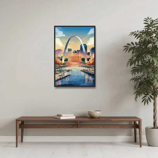 St. Louis Historic Landmarks - Black Framed Canvas Wall Art - Coffee Table - 24x36