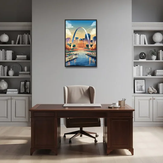 St. Louis Historic Landmarks - Black Framed Canvas Wall Art - Office - 24x36