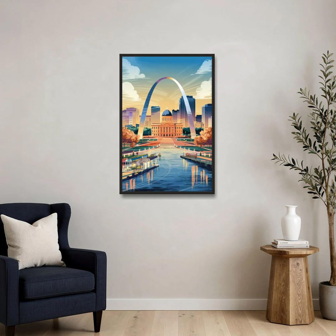 St. Louis Historic Landmarks - Black Framed Canvas Wall Art - Sofa - 24x36