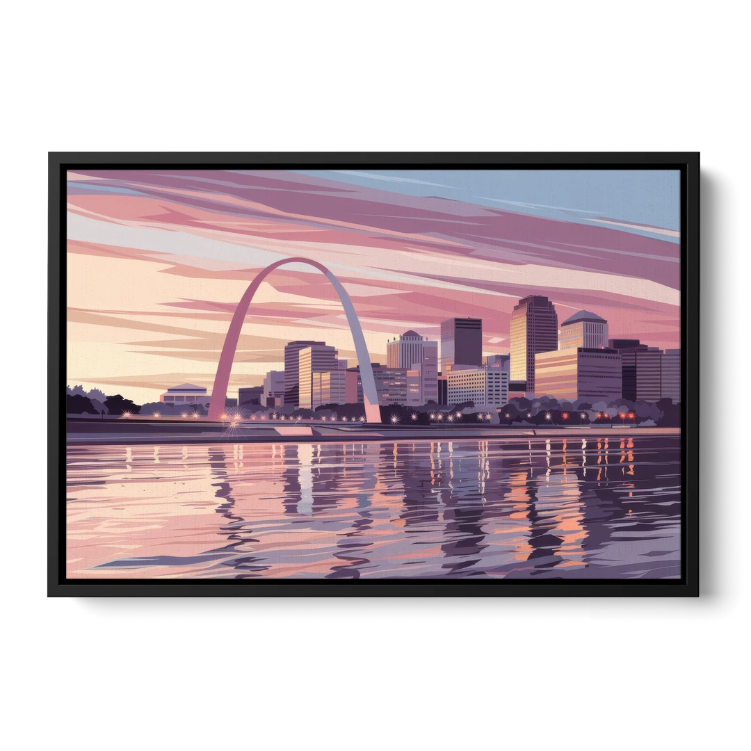 St. Louis Riverfront Panorama - Black Framed Canvas Wall Art - Front