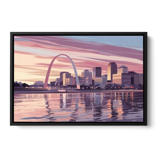 St. Louis Riverfront Panorama - Black Framed Canvas Wall Art - Front