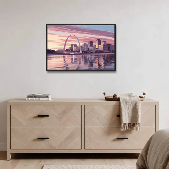 St. Louis Riverfront Panorama - Black Framed Canvas Wall Art - Coffee Table - 36x24