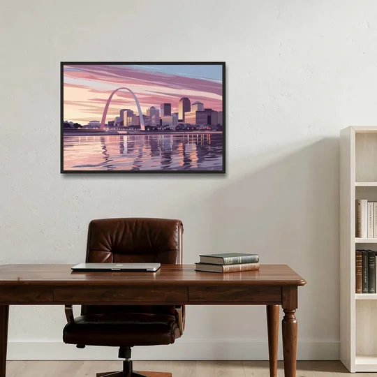 St. Louis Riverfront Panorama - Black Framed Canvas Wall Art - Office - 36x24