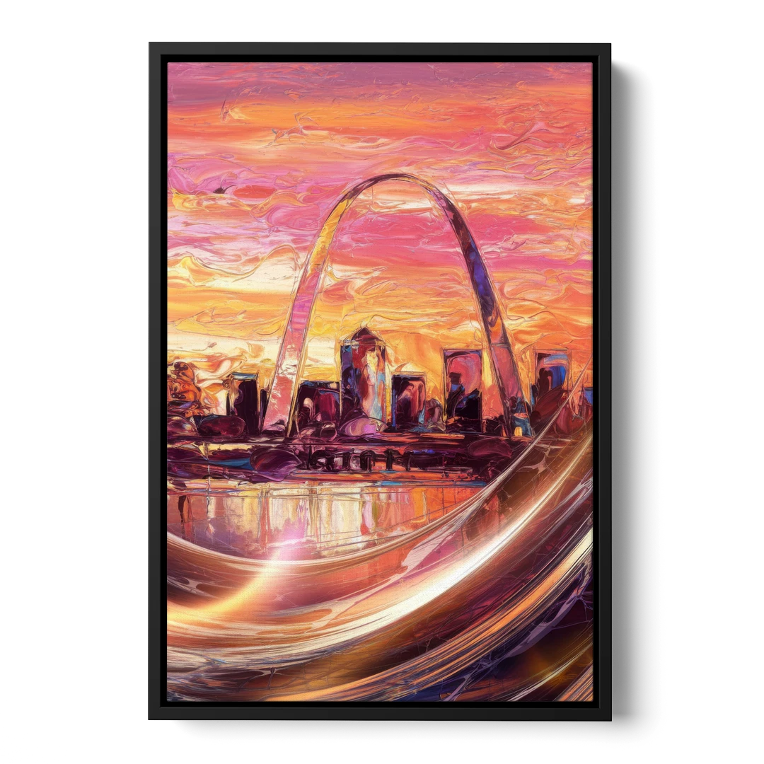 St. Louis Skyline at Sunset - Black Framed Canvas Wall Art - Front