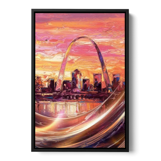 St. Louis Skyline at Sunset - Black Framed Canvas Wall Art - Front