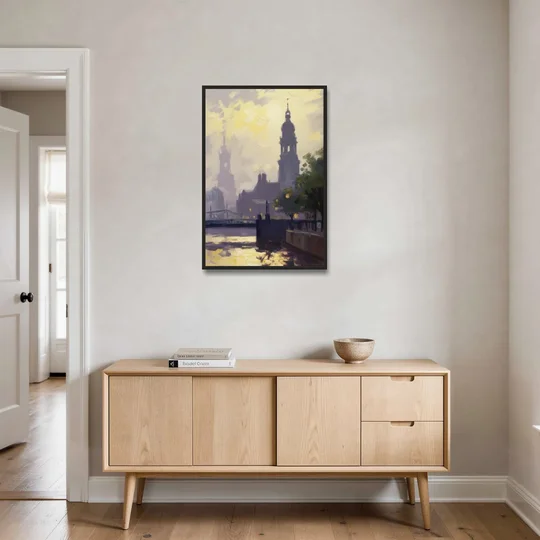 St. Michaelis Silhouette - Black Framed Canvas Wall Art - Coffee Table - 24x36