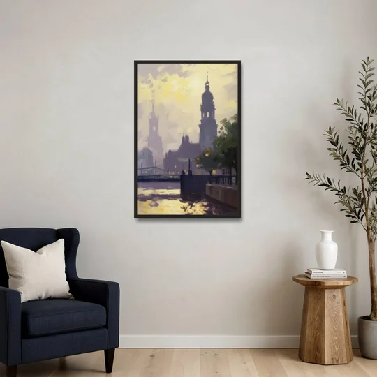 St. Michaelis Silhouette - Black Framed Canvas Wall Art - Sofa - 24x36
