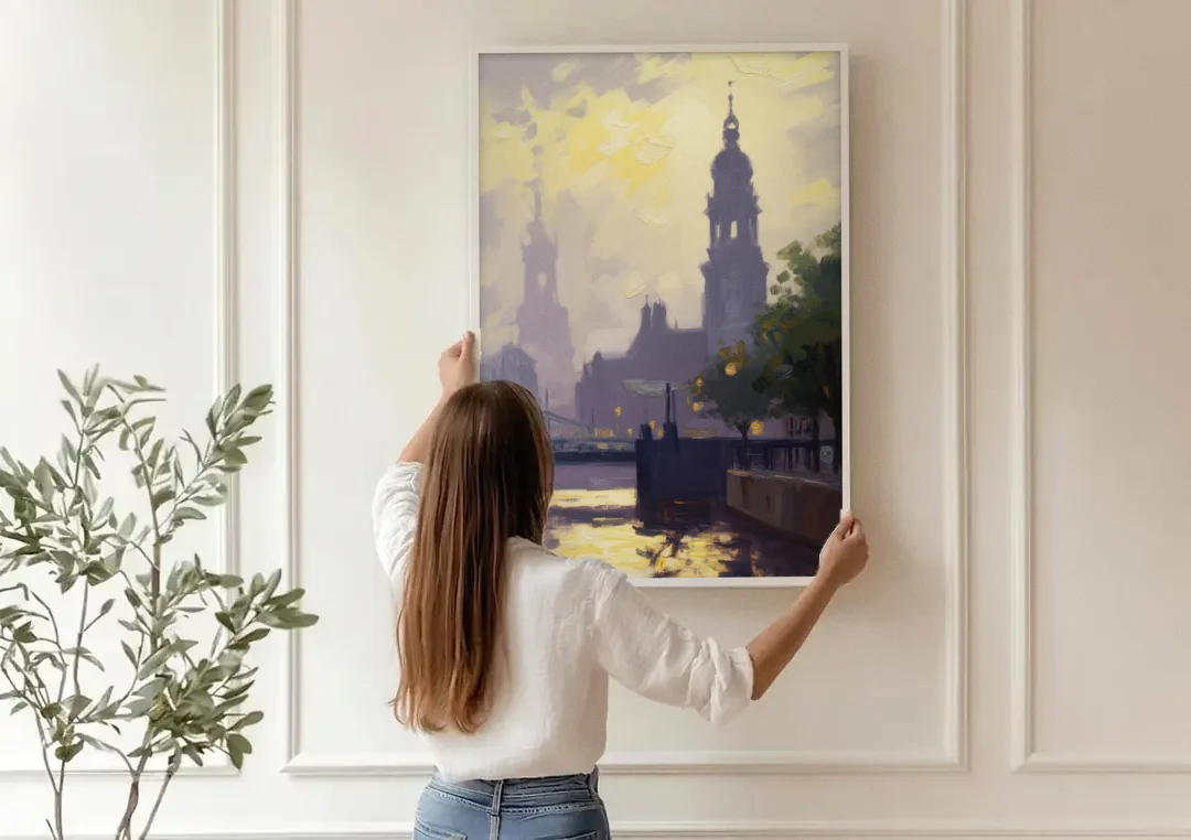 St. Michaelis Silhouette canvas wall art being hung on a paneled wall