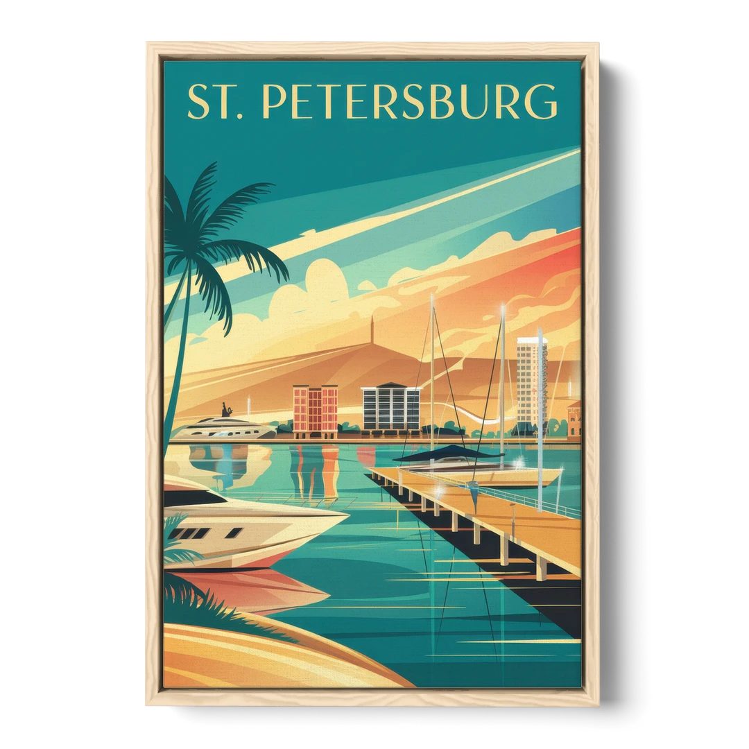 St. Petersburg Gulf Coast Views - Oak Framed Canvas Wall Art - Front