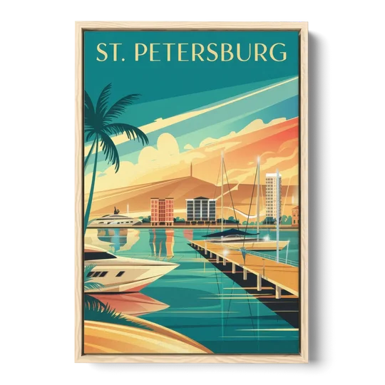 St. Petersburg Gulf Coast Views - Oak Framed Canvas Wall Art - Front