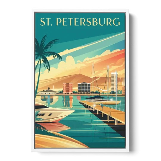 St. Petersburg Gulf Coast Views - White Framed Canvas Wall Art - Front