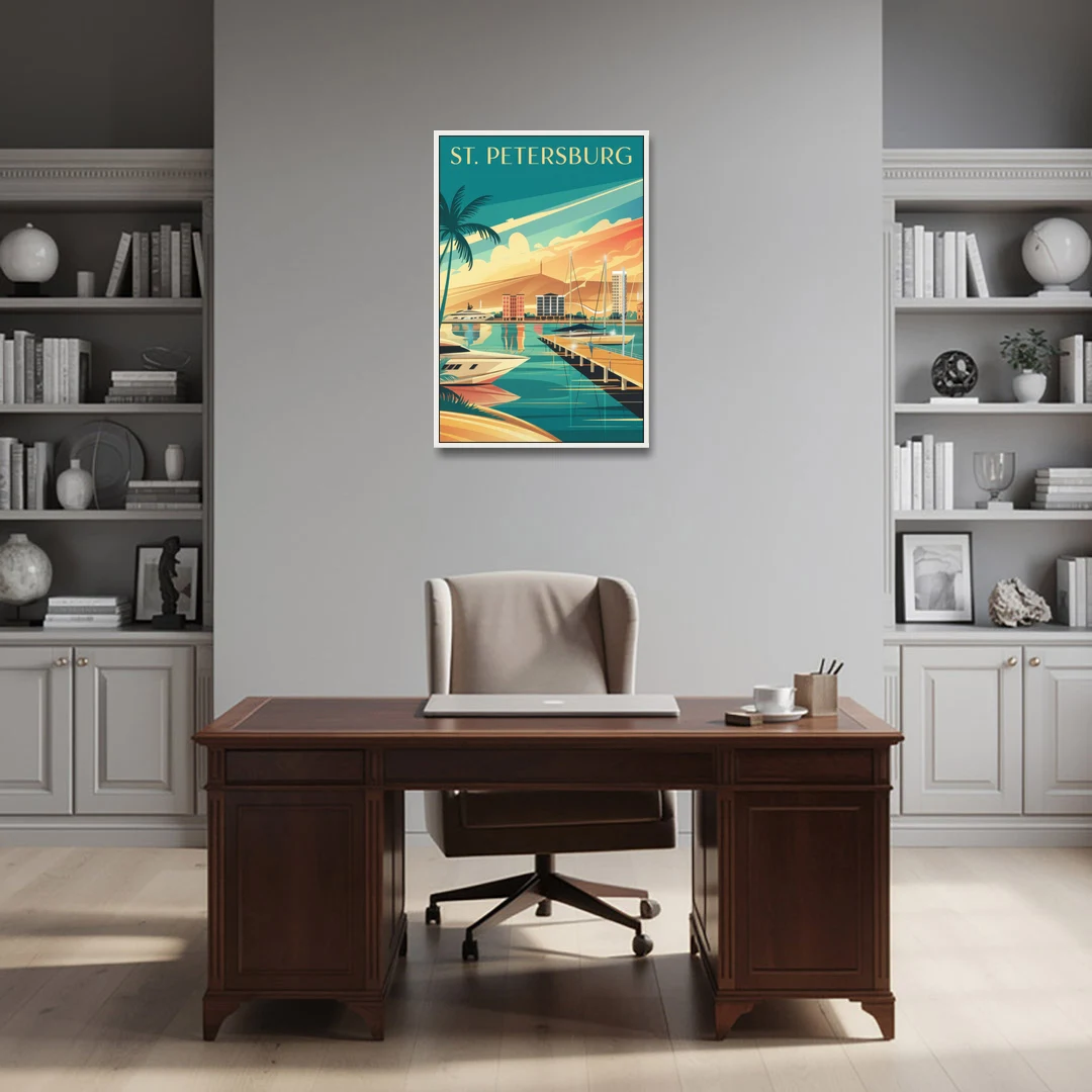 St. Petersburg Gulf Coast Views - White Framed Canvas Wall Art - Office - 24x36