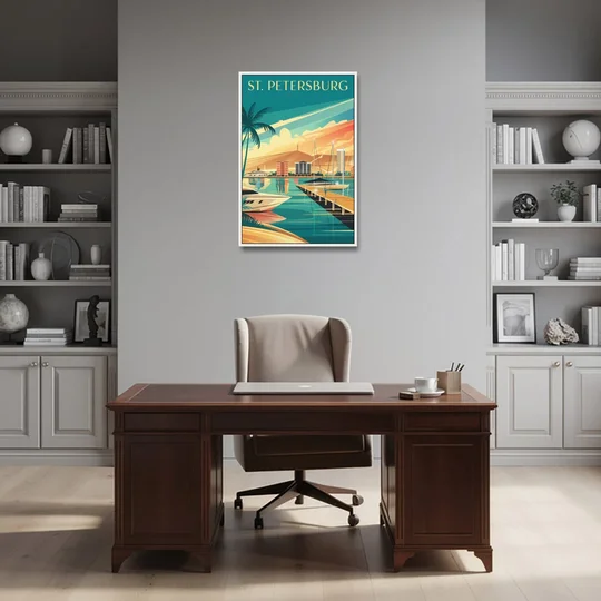 St. Petersburg Gulf Coast Views - White Framed Canvas Wall Art - Office - 24x36