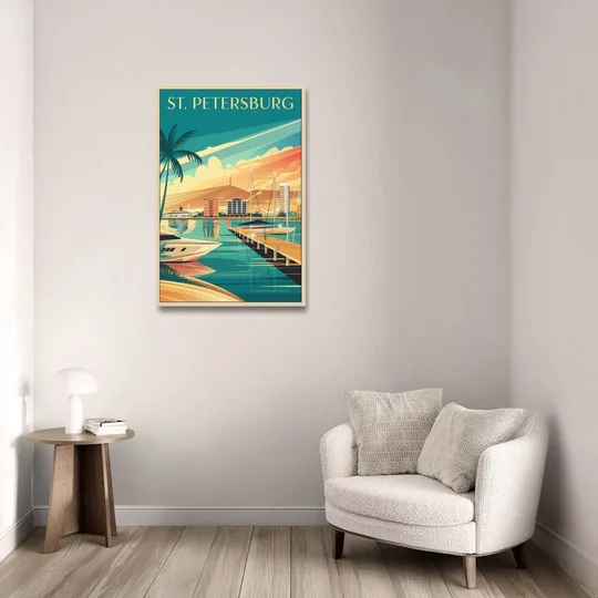 St. Petersburg Gulf Coast Views - Oak Framed Canvas Wall Art - Sofa - 24x36