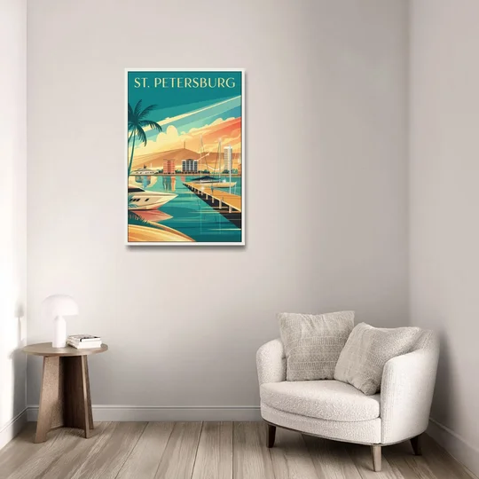 St. Petersburg Gulf Coast Views - White Framed Canvas Wall Art - Sofa - 24x36