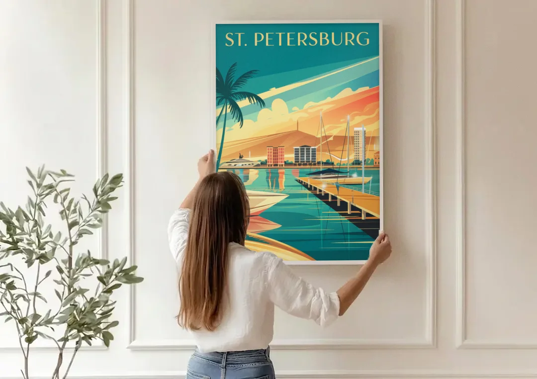 St. Petersburg Gulf Coast Views canvas wall art being hung on a paneled wall