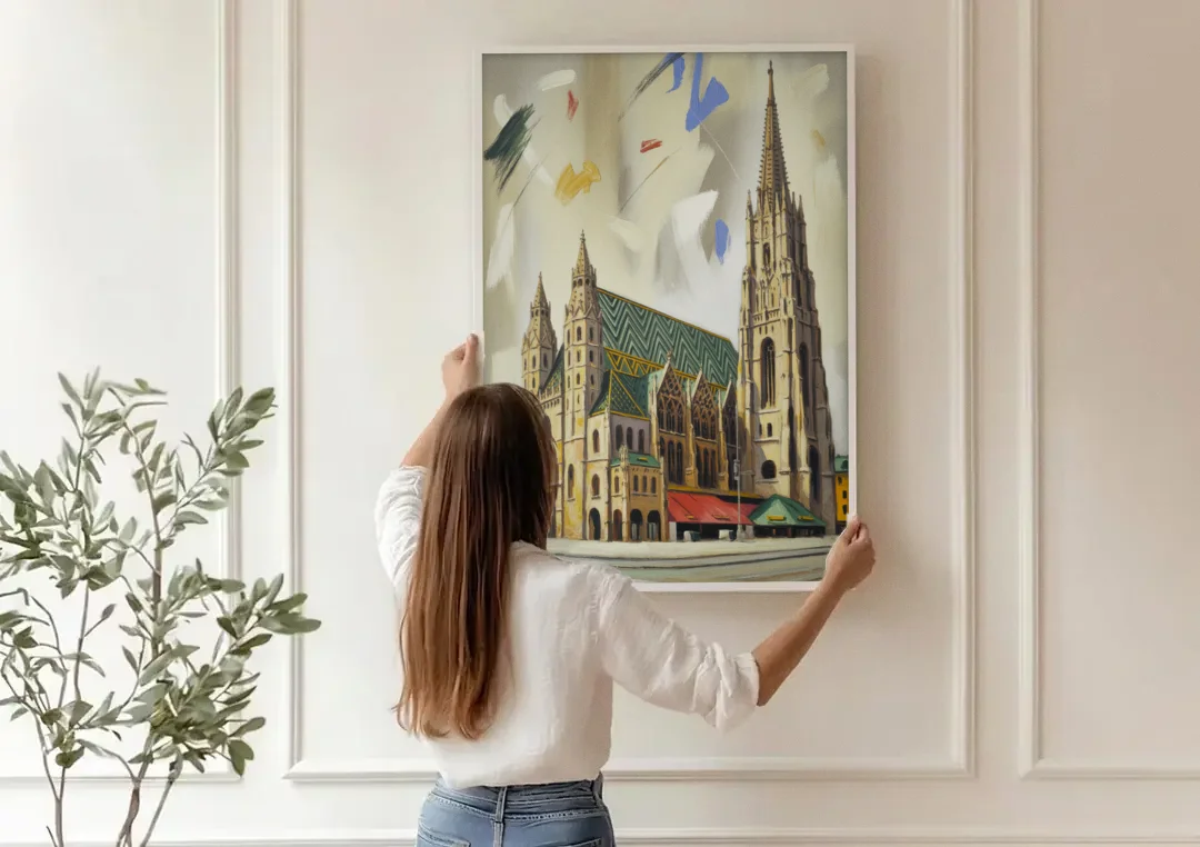 St. Stephen's Majesty canvas wall art being hung on a paneled wall