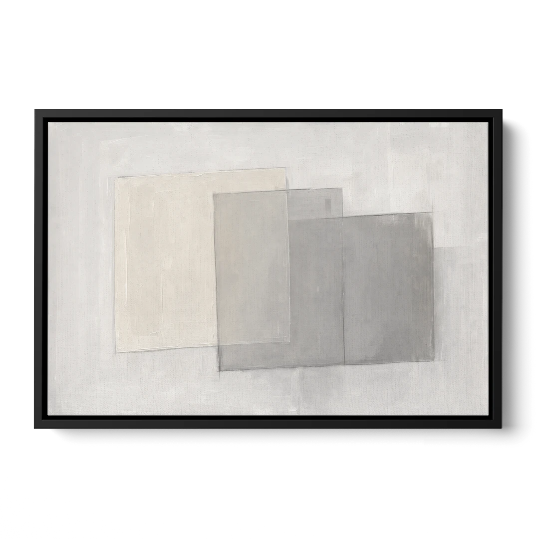 Neutral Abstract Stacked Tissue Panels - Black Framed Canvas Wall Art - Front