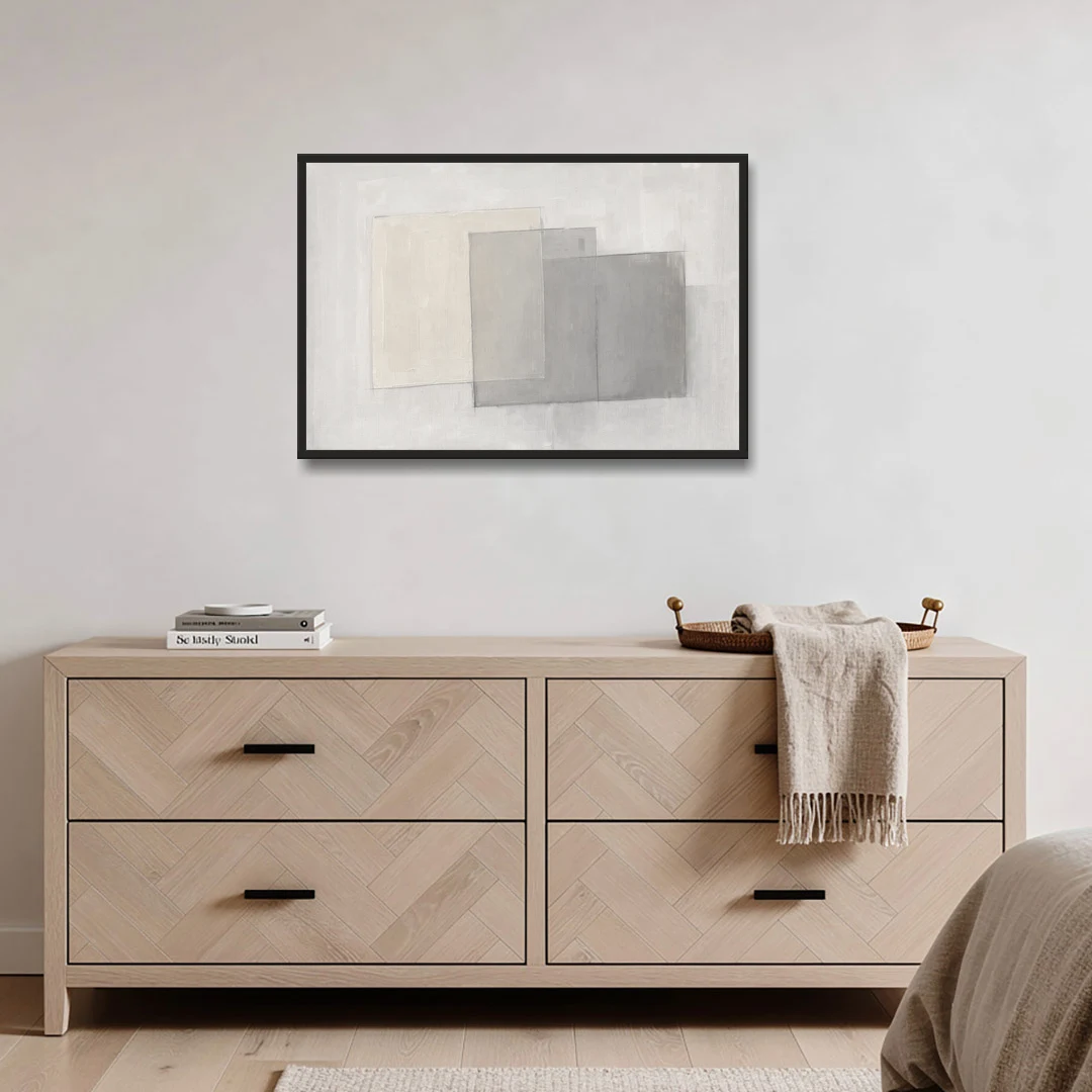 Neutral Abstract Stacked Tissue Panels - Black Framed Canvas Wall Art - Coffee Table - 36x24