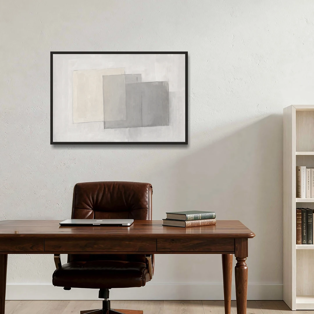 Neutral Abstract Stacked Tissue Panels - Black Framed Canvas Wall Art - Office - 36x24