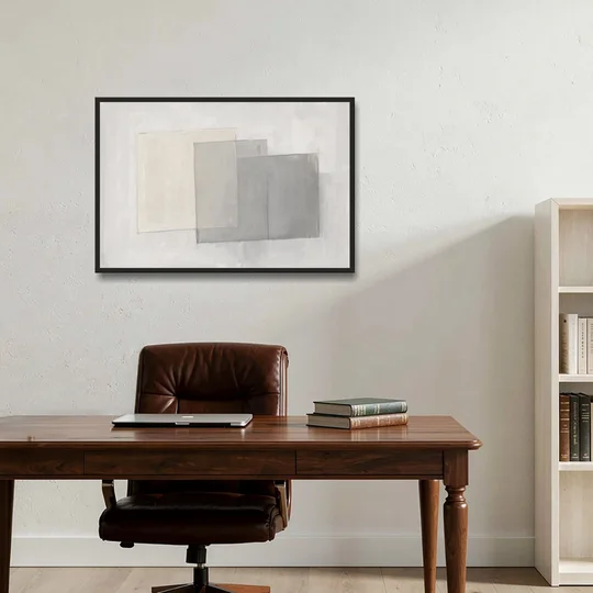 Neutral Abstract Stacked Tissue Panels - Black Framed Canvas Wall Art - Office - 36x24