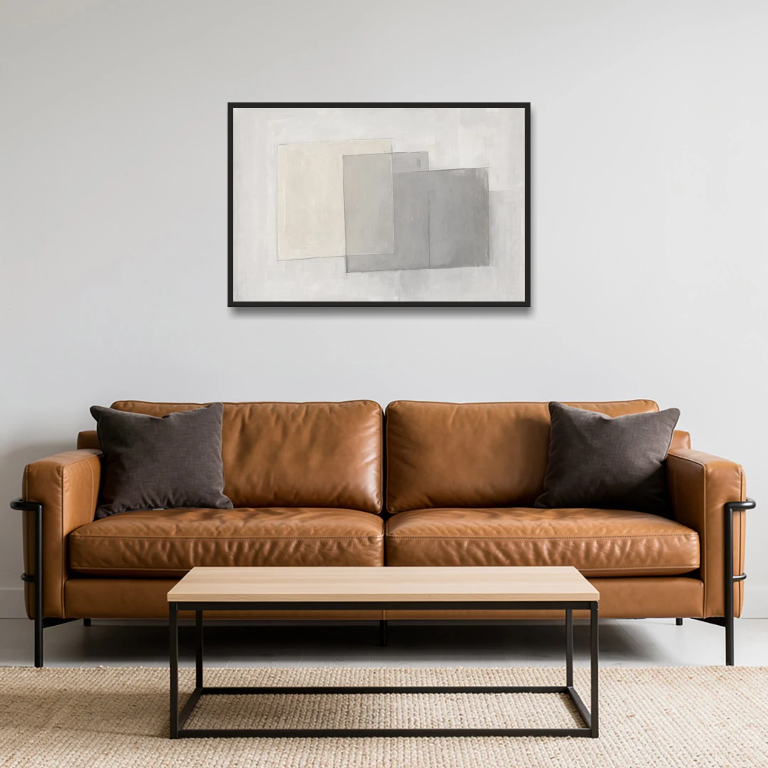 Neutral Abstract Stacked Tissue Panels - Black Framed Canvas Wall Art - Sofa - 36x24