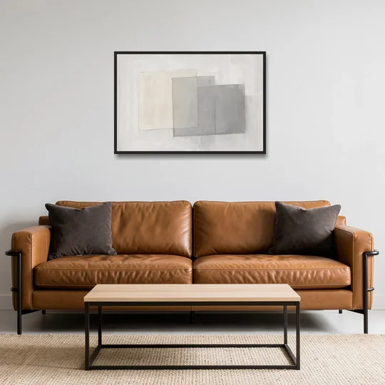 Neutral Abstract Stacked Tissue Panels - Black Framed Canvas Wall Art - Sofa - 36x24