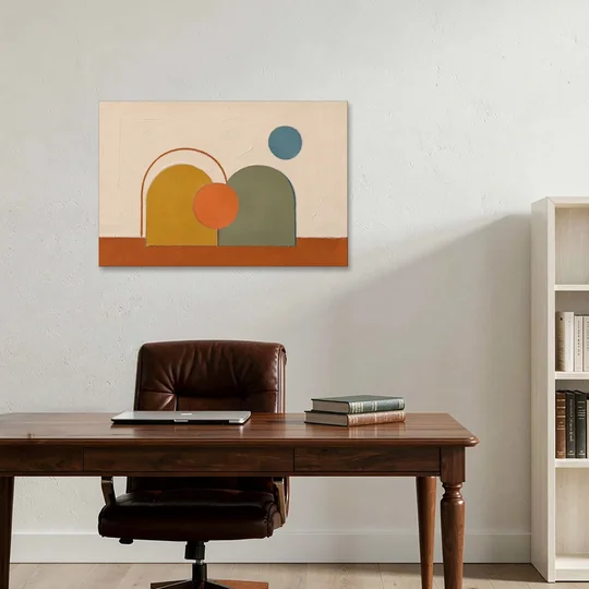 Staircase Wall Decor Ideas with Mustard and Sage Arches - Canvas Wall Art - Office - 36x24