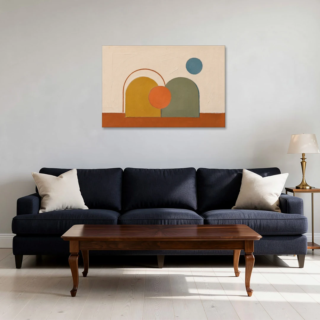Staircase Wall Decor Ideas with Mustard and Sage Arches - Canvas Wall Art - Sofa - 36x24