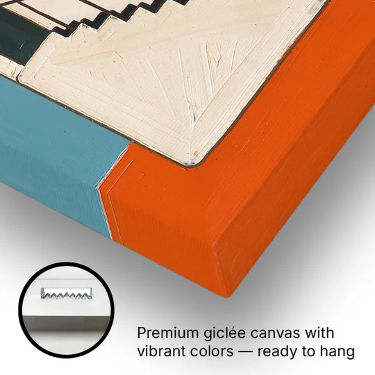 Stairway Art with a Low Sun Over the Roof - Canvas Wall Art - Gallery Wrap Corner