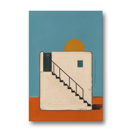 Stairway Art with a Low Sun Over the Roof - Canvas Wall Art - Front