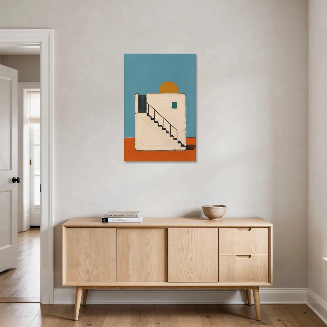 Stairway Art with a Low Sun Over the Roof - Canvas Wall Art - Coffee Table - 24x36