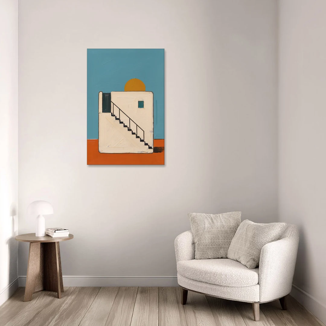 Stairway Art with a Low Sun Over the Roof - Canvas Wall Art - Sofa - 24x36