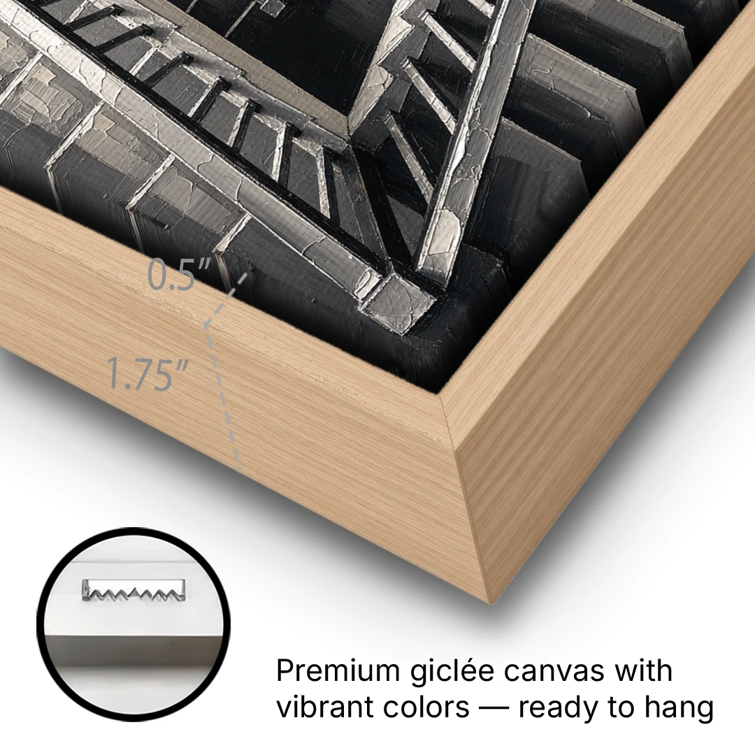 Stairwell Art of a Square Switchback Descent - Oak Framed Canvas Wall Art - Gallery Wrap Corner