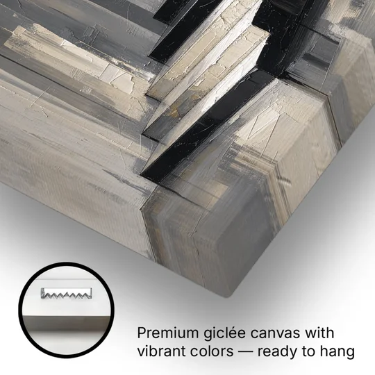 Stairwell Wall Art with Black and Bone Steps - Canvas Wall Art - Gallery Wrap Corner