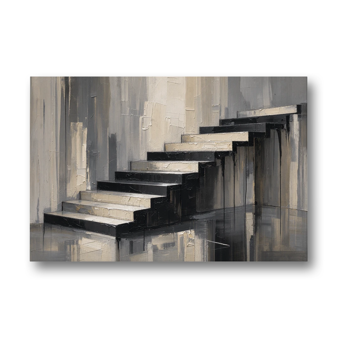 Stairwell Wall Art with Black and Bone Steps - Canvas Wall Art - Front
