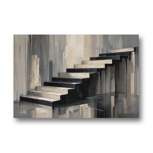 Stairwell Wall Art with Black and Bone Steps - Canvas Wall Art - Front